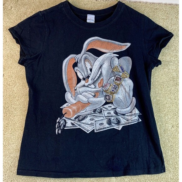 Women Vtg Bugs Bunny Gangster Hip Hop Gemstones Looney Tunes 2XL Y2K Made In USA